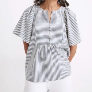Madewell Courtyard Flutter Sleeve Stripe Top Size Small Cotton Summer Coastal